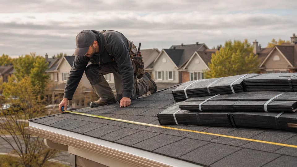 Roofer measuring a residential roof