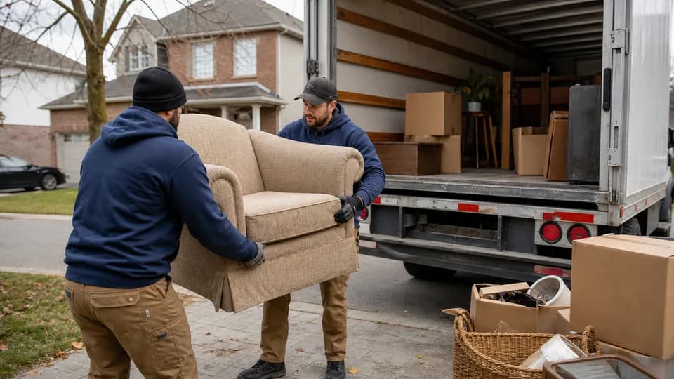 Junk removal crew loading household items