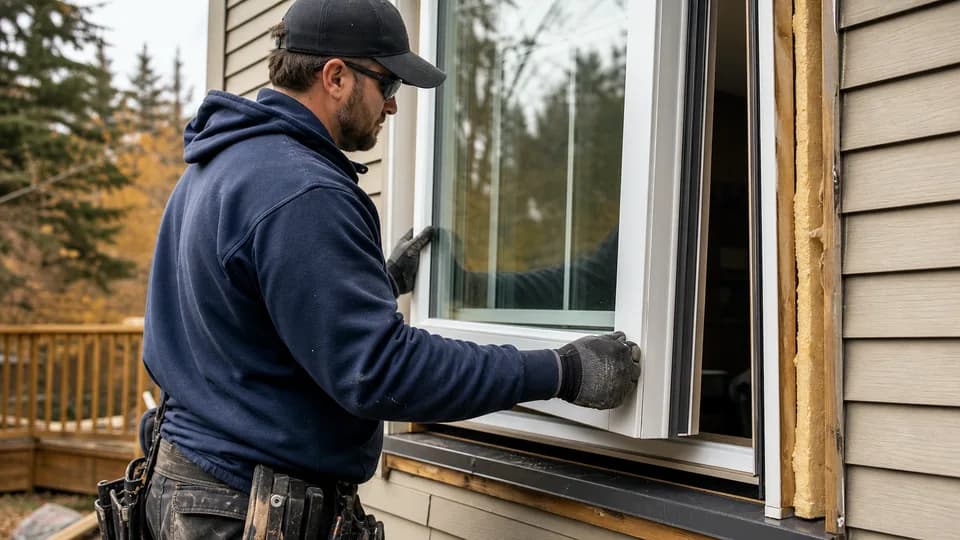 Installer fitting an energy-efficient residential window